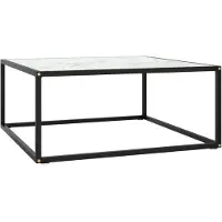 vidaXL Table basse noire avec verre blanc imitation marbre 80x80x35 cm