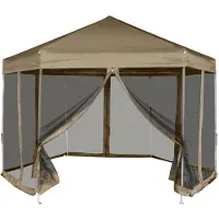 vidaXL Pavillon pliable avec parois latérales Hexagonal 3,6x3,1m Taupe 220g/m