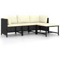vidaXL Ensemble de salon de jardin 4 pièces avec coussins Noir Poly Rattan