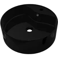 vidaXL Céramique lavabo trou de robinet/trous de trop-plein noir rond