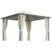 vidaXL Pavillon avec rideaux & guirlande lumineuse LED 300x300 cm Crème Alu