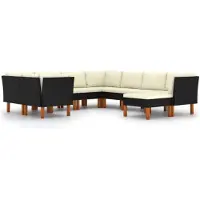vidaXL Ensemble de salon de jardin 9 pièces avec coussins Poly rotin noir