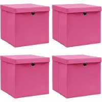 vidaXL Boîtes de rangement avec couvercles 4 pcs. Rose 32x32x32 cm Tissu