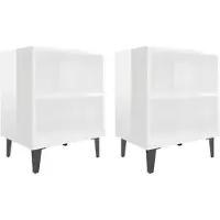 vidaXL Tables de chevet pieds en métal 2 pcs blanc brillant 40x30x50cm