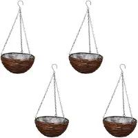 vidaXL Lot de 4 Paniers Supsendus en Saule avec Fonds et Chaine Pendante