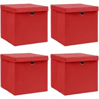 vidaXL Boîtes de rangement avec couvercles 4 pcs. Rouge 32x32x32 cm Tissu
