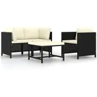 vidaXL Ensemble de salon de jardin 4 pièces avec coussins Noir Poly Rattan