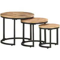 vidaXL Tables d'appoint 3 pcs Bois de manguier brut