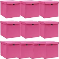 vidaXL Boîtes de rangement avec couvercles 10 pcs. Rose 32x32x32 cm Tissu