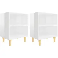 vidaXL Tables de chevet pieds en bois 2 pcs Blanc brillant 40x30x50 cm