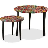 vidaXL Ensemble de table basse 2 pièces détails Chindi Multicolore