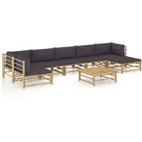 vidaXL Ensemble de salon de jardin 8 pièces avec coussins gris foncé en bambou