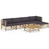 vidaXL Ensemble de salon de jardin 6 pièces avec coussins gris foncé en bambou