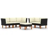 vidaXL Ensemble salon de jardin 6 pièces avec coussins Poly rotin noir