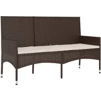 vidaXL Banc de jardin 3 places avec coussins Marron Poly rotin