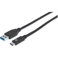 Manhattan USB-C to USB-A Cable, 1m, Male to Male, 10 Gbps (USB 3.2 Gen2 aka USB 3.1), 3A (fast charging), SuperSpeed+ USB, Black, Lifetime Warranty, Polybag - Câble USB - 24 pin USB-C (M) pour...