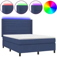 vidaXL Lit Boxspring avec matelas & LED Bleu 140x200 cm Tissu