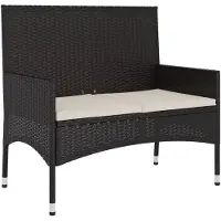 vidaXL Banc de jardin 2 places avec coussins noir Poly rotin