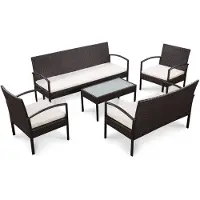 vidaXL Ensemble de salon de jardin 5 pièces avec coussins Poly rotin brun
