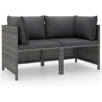 vidaXL Canapé de jardin 2 places avec coussins Gris Poly Rattan