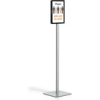 Durable Panneau d'affichage Info Stand Basic, format A4 vertical &amp; horizontal, lisible des deux côtés, 2 cadres d'information DURAFRAME MAGNETIC, kit de montage inclus, métal