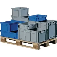 Promat Bac de transport empilable L400 x l300 x H120 mm, gris, en PP, poignées en forme de coquillage, parois latérales fermées