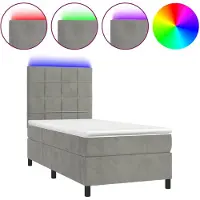 vidaXL Lit boxspring avec matelas & LED gris clair 90x200 cm velours