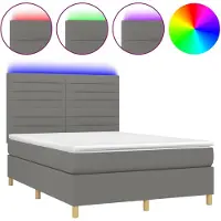 vidaXL Lit boxspring avec matelas & LED gris foncé 140x200 cm Tissu