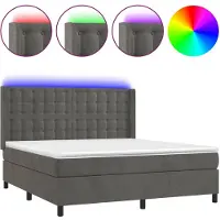 vidaXL Lit boxspring avec matelas & LED gris foncé 180x200 cm velours