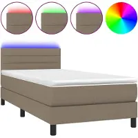 vidaXL Lit Boxspring avec matelas & LED Taupe 90x200 cm Tissu