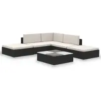 vidaXL Ensemble de salon de jardin 6 pièces avec coussins Poly rotin noir