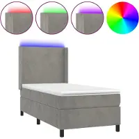 vidaXL Lit boxspring avec matelas & LED gris clair 90x190 cm velours