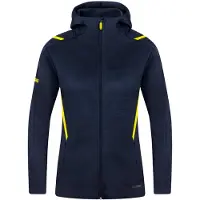 Jako Challenge Veste à Capuche Loisir Femme - Bleu Marine Chiné / Jaune Fluo