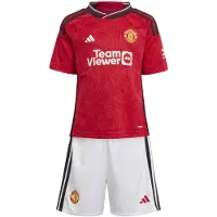 Adidas Manchester United 23/24 Home Short Sleeve Junior Set Rouge 12-24 Months Enfants