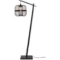 Good&Mojo - Lampadaire Hokkaido - Bambou Noir - 63x36x176cm pour salon, chambre à coucher