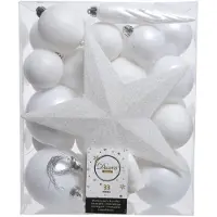 Décoris Bo?te de boules de No?l 33 pi?ces blanc