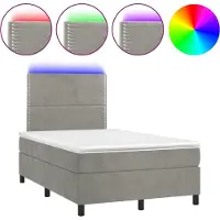 vidaXL Lit boxspring avec matelas & LED gris clair 120x200 cm velours