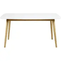 Ebuy24 Naila Table de salle à manger 80 x 150 avec plateau en bois blanc et un cadre en chêne massif.