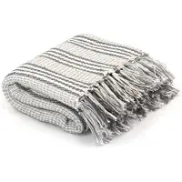 vidaXL Couverture coton à rayures 160x210 cm Gris et Blanc