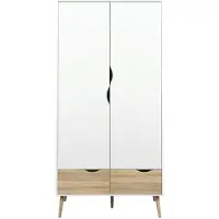 Ebuy24 Armoire OSLO Armoire à portes Blanc / Chêne structuré