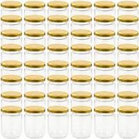 vidaXL 48 pcs Pots à confiture avec couvercle doré Verre 230 ml