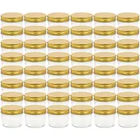 vidaXL 48 pcs Pots à confiture avec couvercle doré Verre 110 ml