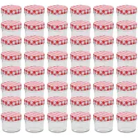 vidaXL 48 pcs Pots à confiture Couvercles blanc et rouge Verre 110 ml