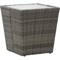 vidaXL Table d'appoint Gris 41,5x41,5x43 cm Poly rotin et verre trempé