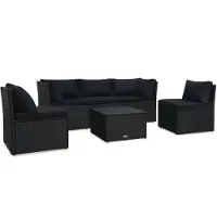vidaXL Ensemble salon de jardin 4 pièces avec coussins Poly rotin noir