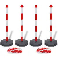 vidaXL Jeu de 4 poteaux à chaîne et 2 chaînes en plastique 10m chacune