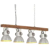 vidaXL Plafonnier style industriel argenté E27 bois de manguier