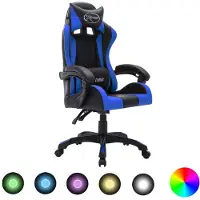 vidaXL Chaise de jeu avec lumières LED RGB Bleu et noir Similicuir