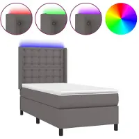 vidaXL Lit Boxspring avec matelas & LED Gris 90x190 cm Similicuir