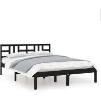 vidaXL Lit en bois massif noir 140x190 cm